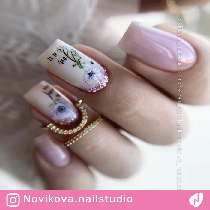 Glitter Ombre Floral Nails
